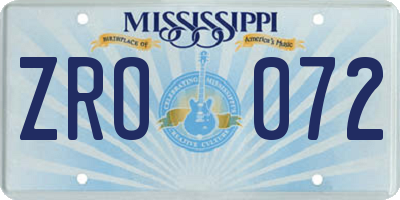 MS license plate ZRO072