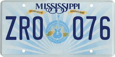 MS license plate ZRO076