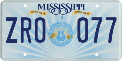 MS license plate ZRO077
