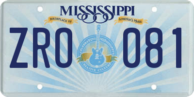 MS license plate ZRO081