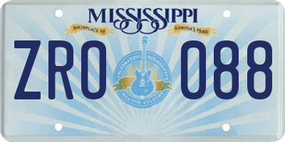 MS license plate ZRO088