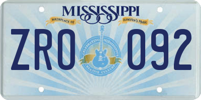 MS license plate ZRO092