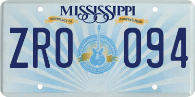 MS license plate ZRO094
