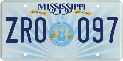 MS license plate ZRO097