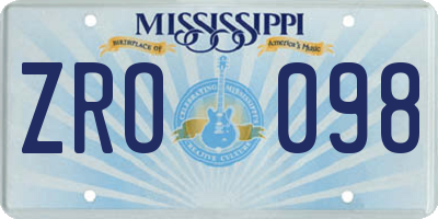 MS license plate ZRO098