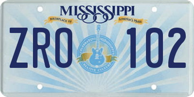 MS license plate ZRO102