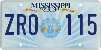 MS license plate ZRO115