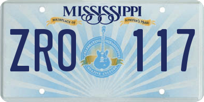 MS license plate ZRO117