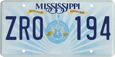MS license plate ZRO194