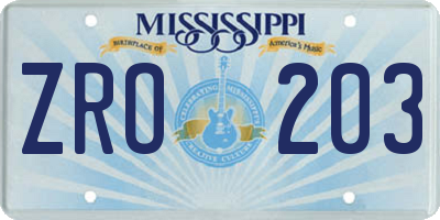 MS license plate ZRO203