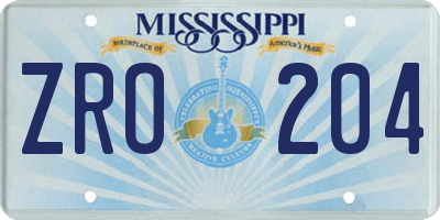 MS license plate ZRO204