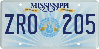 MS license plate ZRO205