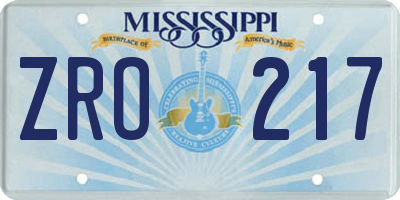 MS license plate ZRO217