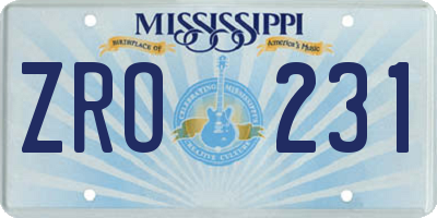 MS license plate ZRO231