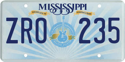 MS license plate ZRO235