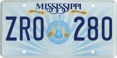 MS license plate ZRO280