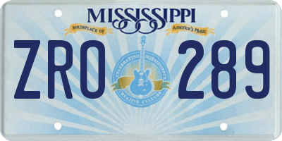 MS license plate ZRO289