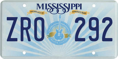 MS license plate ZRO292