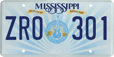 MS license plate ZRO301