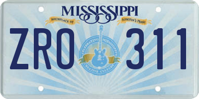 MS license plate ZRO311