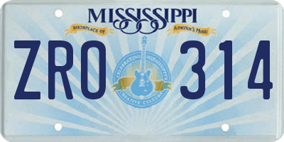 MS license plate ZRO314