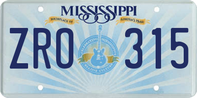 MS license plate ZRO315
