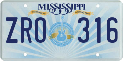 MS license plate ZRO316