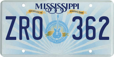 MS license plate ZRO362