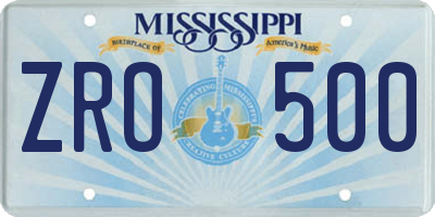 MS license plate ZRO500