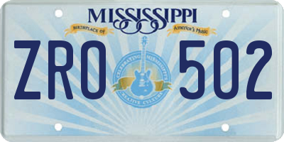 MS license plate ZRO502