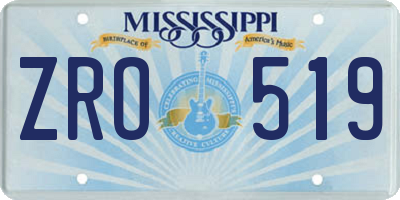 MS license plate ZRO519