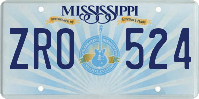 MS license plate ZRO524