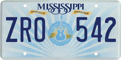 MS license plate ZRO542