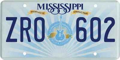 MS license plate ZRO602