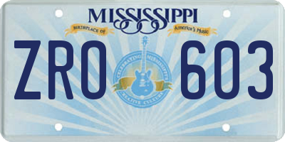 MS license plate ZRO603