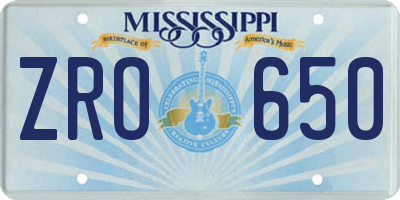 MS license plate ZRO650