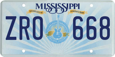 MS license plate ZRO668