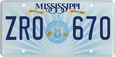 MS license plate ZRO670