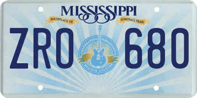 MS license plate ZRO680