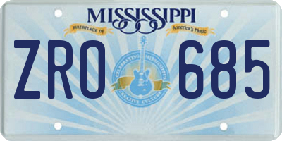 MS license plate ZRO685