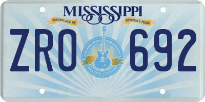 MS license plate ZRO692