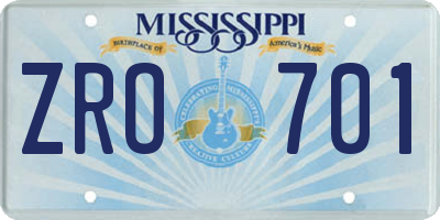 MS license plate ZRO701