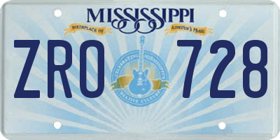 MS license plate ZRO728