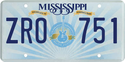 MS license plate ZRO751