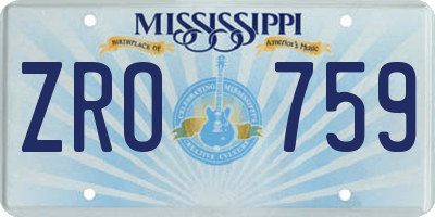 MS license plate ZRO759