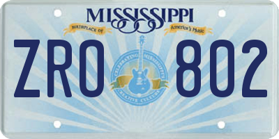 MS license plate ZRO802