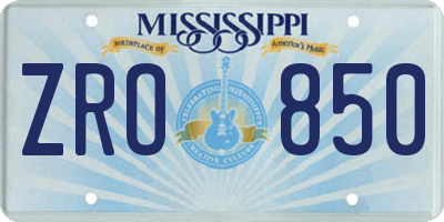 MS license plate ZRO850