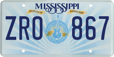 MS license plate ZRO867