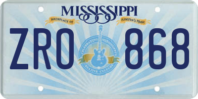 MS license plate ZRO868