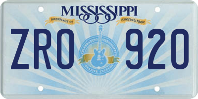 MS license plate ZRO920